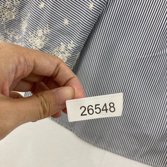 Rafaella Top size 1X V neck Lace Embroidered Striped Preppy Bell Sleeve Feminine - Picture 11 of 11